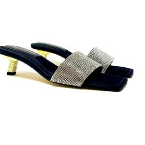 🆕 NWB Good American Kickstand Slide Sandal Mules Black Diamond Size 9 GA117KD